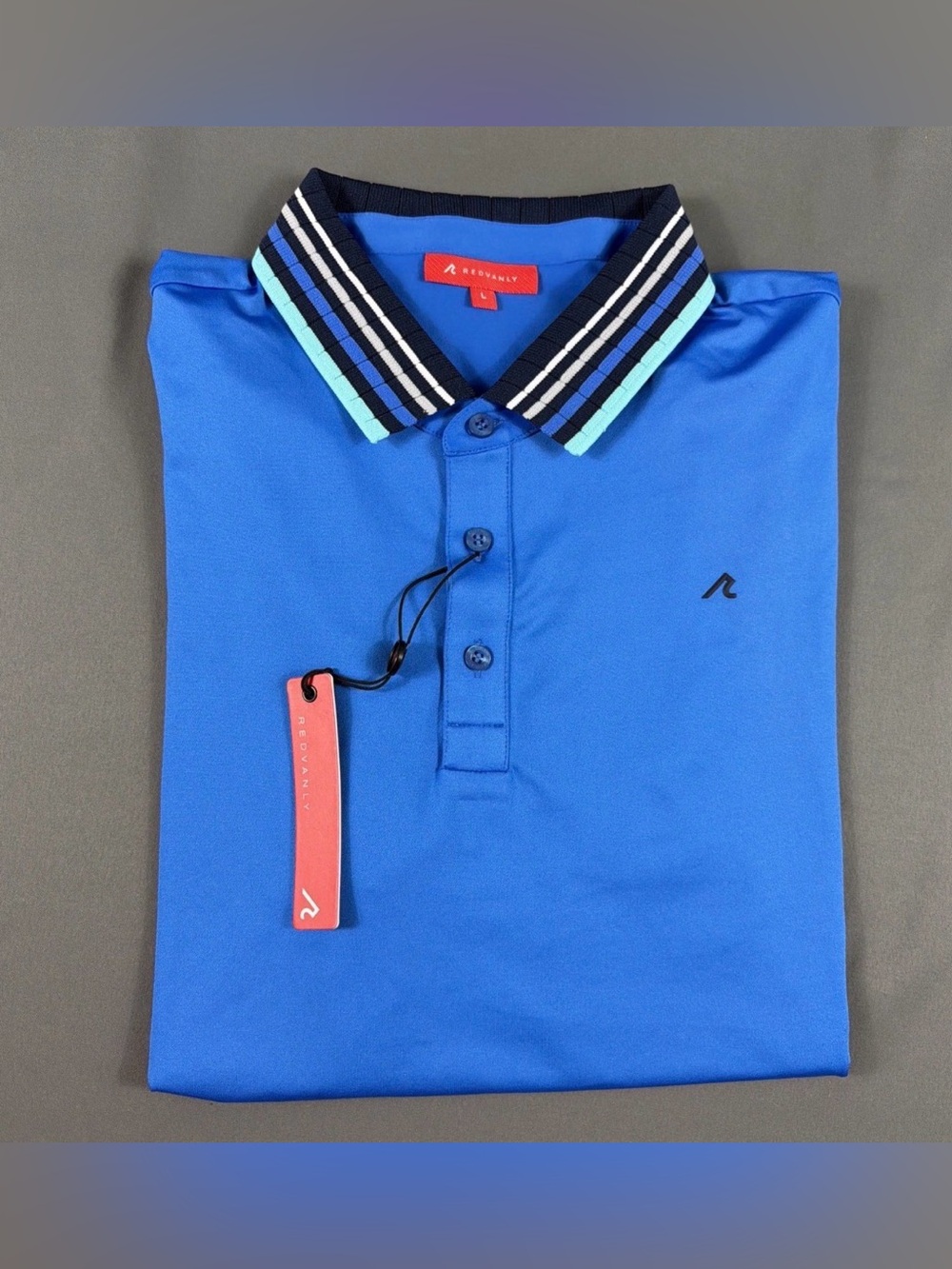 Redvanly Golf Shirt Polo Sleeve Logo Large Marine Polyester Spandex MSRP $110